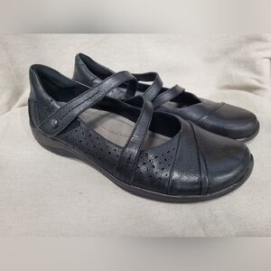 Earth Kara Newton Shoes Black Leather Mary Jane Straps Flats‎ Size 10b